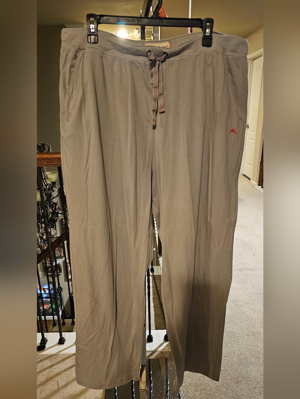 Tommy Bahama Taupe Drawstring Joggers with Red Logo Accent
